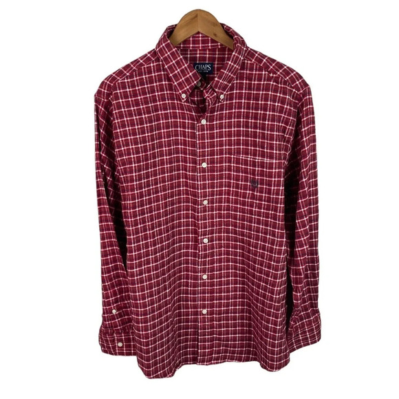 BF932 Mens Chaps Ralph Lauren Holiday Plaid Flannel Button Down Shirt L - Picture 1 of 4